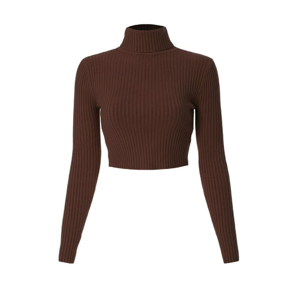 MixMatchy Women's Casual Solid Long Sleeve Ribbed Turtle Neck Cropped Sweater