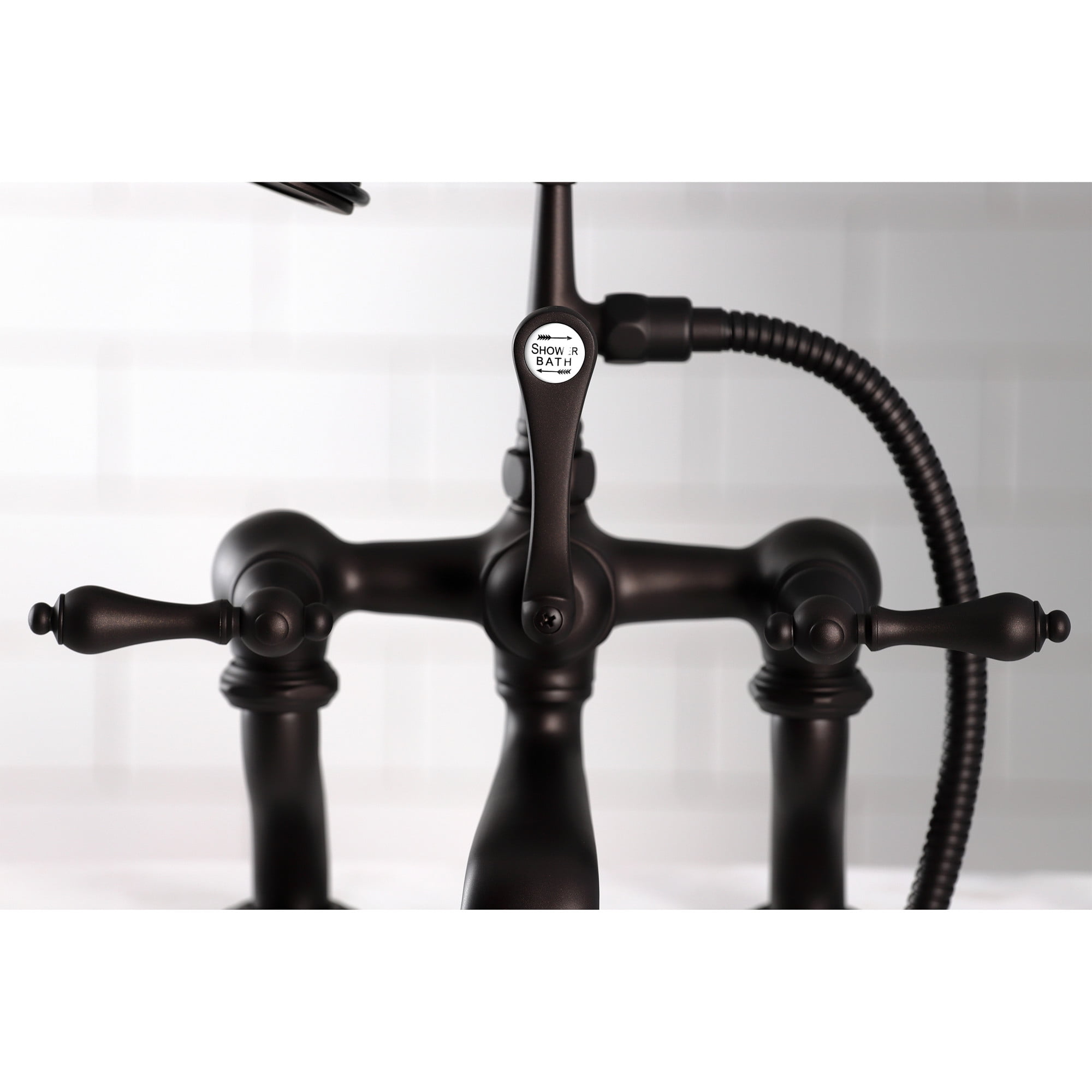 Kingston Brass CC409T5 Vintage 7" Center Deck-Mount Clawfoot Tub Faucet with Hand Shower, Oil Rubbed Bronze