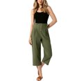 thumbnail image 2 of Pantalones de algodón y lino para mujer INSPIRE CHIC con cintura elástica, livianos, con botones, pantalones casuales verde ejército XL, 2 of 6