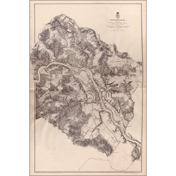 24"x36" Gallery Poster, map of Fredericksburg virginia 1867
