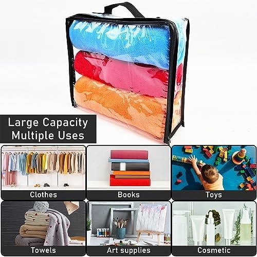10 Pieces Large Clear Travel Packing Cube ，Clear Vinyl Zippered Storage Bags See Through Moving Bag Plastic Storage Bags PVC Multipurpose Pouch with Handle for Sweater Shirts Dress Storage