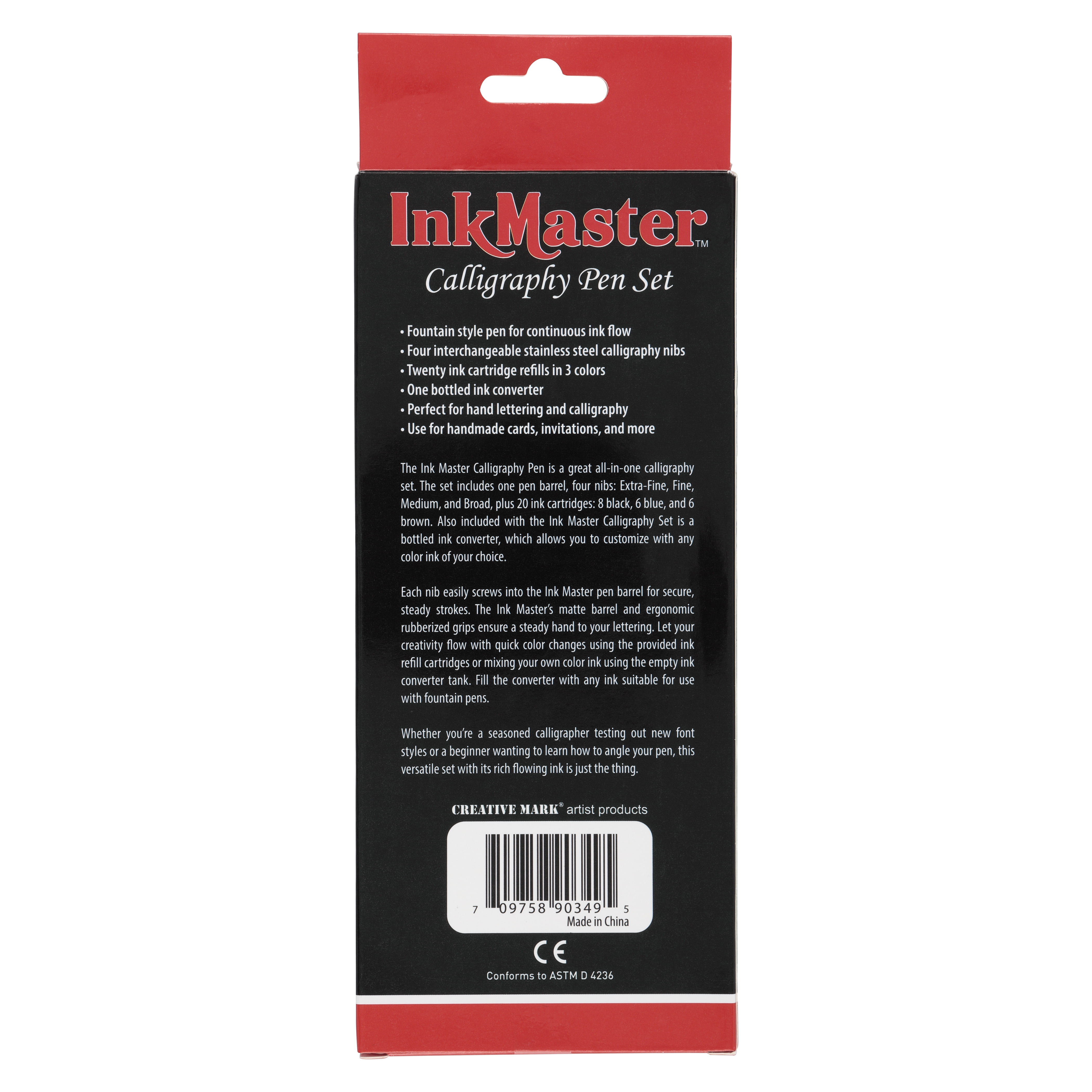 Ink Master Calligraphy Set Fountain Pens 4 Different Size Nibs and 20 Assorted Ink Cartridges Plus One Bottled Ink Converter - Complete Easy Learning Kit for Beginners