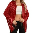 thumbnail image 2 of Womens Red Fringe Jacket Long Sleeve Fringed Jackets Sparkly Womens Top, 2 of 4