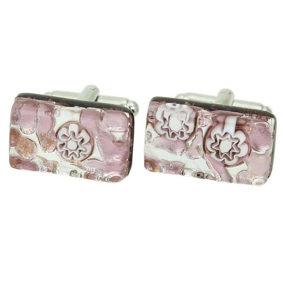 GlassOfVenice Murano Glass Venetian Classic Rectangular Cufflinks - Purple Silver