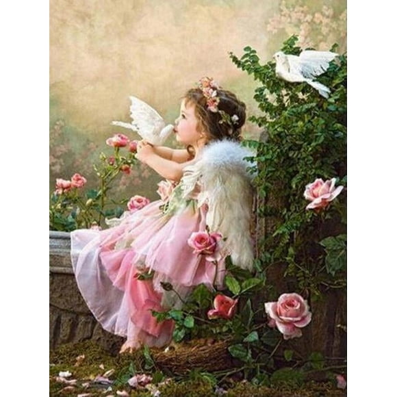 Diamond painting angel, 5D diamond painting fairy diamond embroidery complete tool kit, diamond painting angel baby girl diamond painting set, suitable for adults and children, 16×20 inch frameless.
