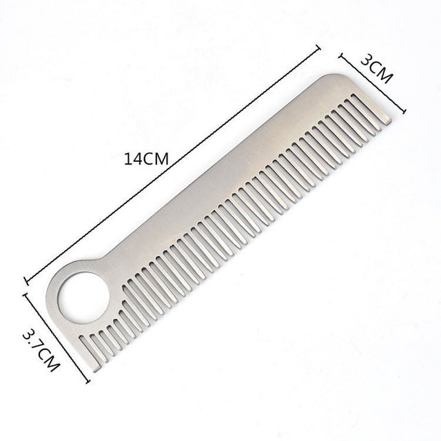 Peine con llavero de acero inoxidable, peine de bolsillo pequeño, minipeine antiestático para barba y bigote (1 unidad)