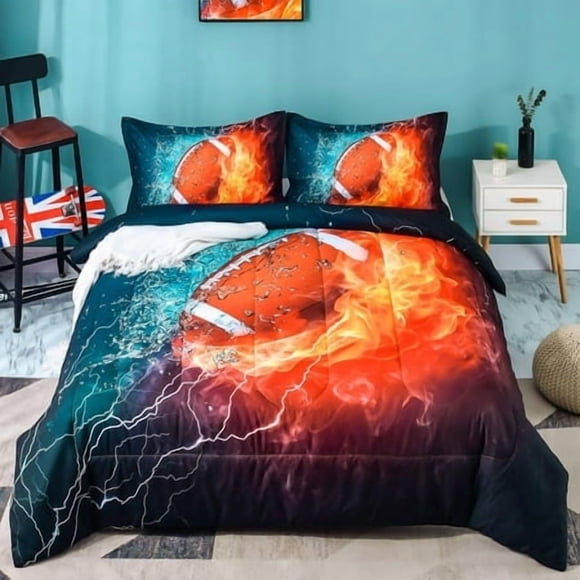 Ondency Football Comforter Set Full (79x90 Inch) 3 Pieces(1 Football Comforter 2 Pillowcases) 3D Sport Microfiber Football Comforter Set Bedding Set for Boys Kids