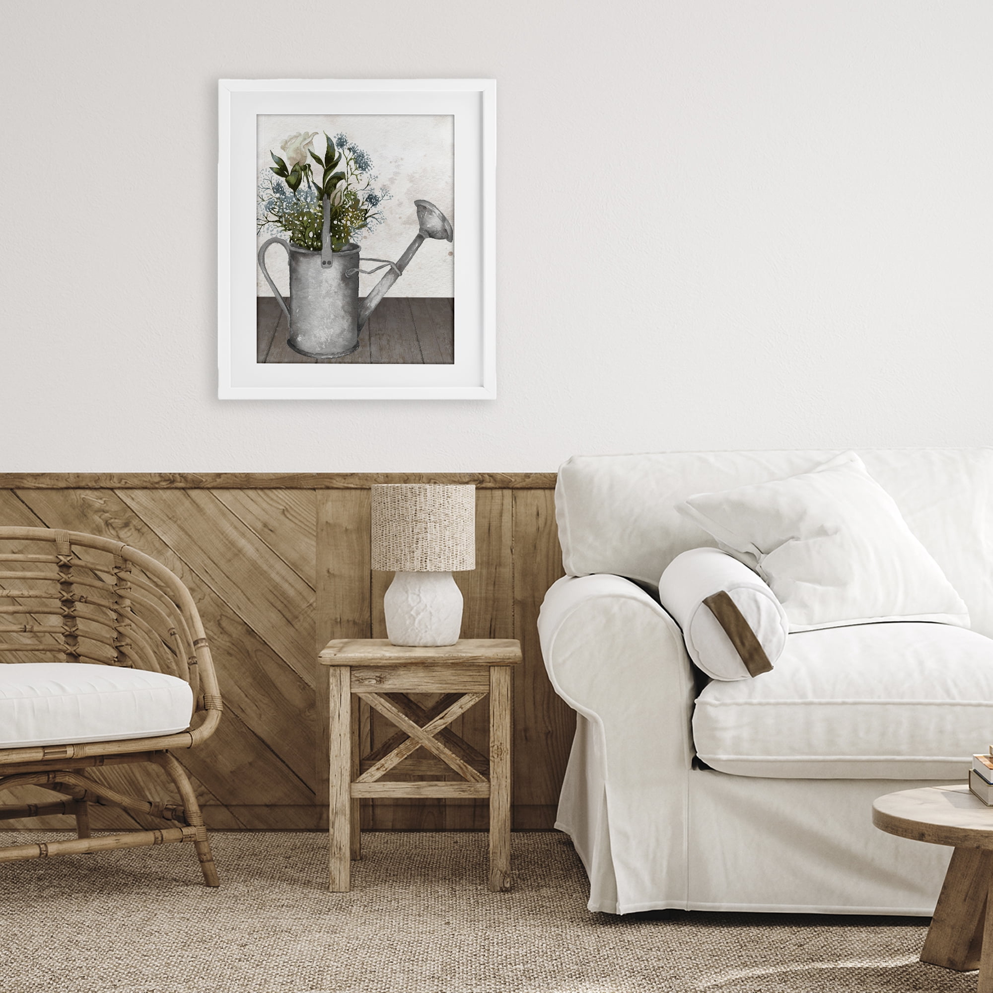 Stupell Industries Floral Pitcher Watering Can White Framed Print Under Glass, design by Elizabeth Medley
