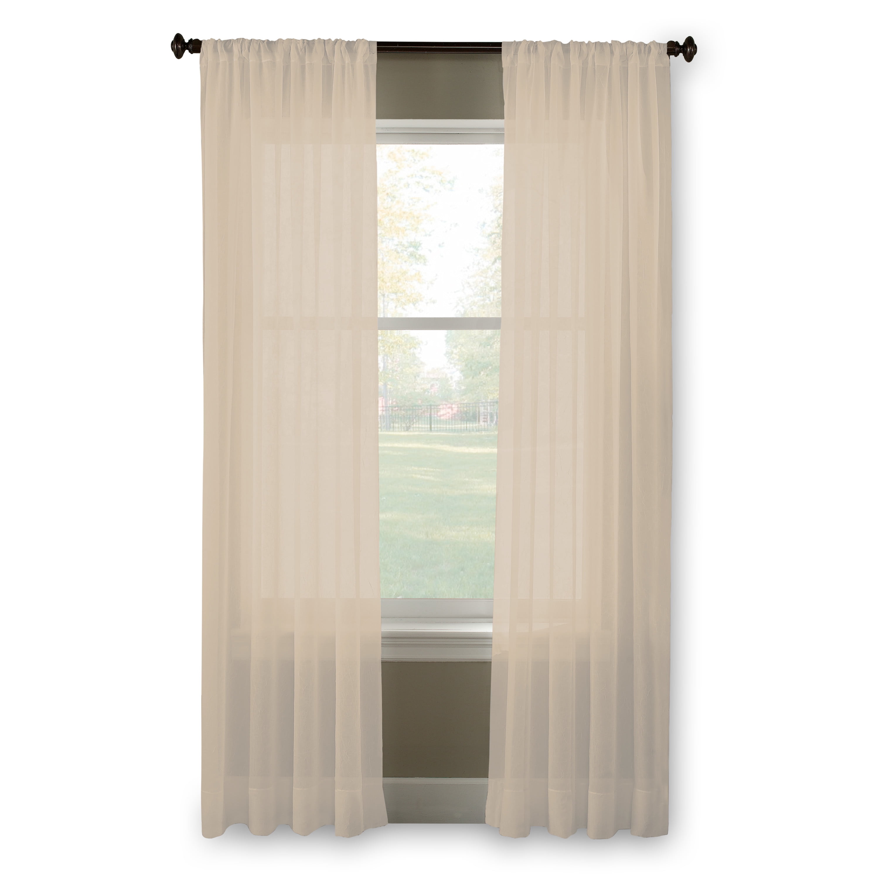 Curtainworks Trinity Crinkle Polyester Sheer Poletop Single Panel Curtain, Oyster, 51" x 132", Adult