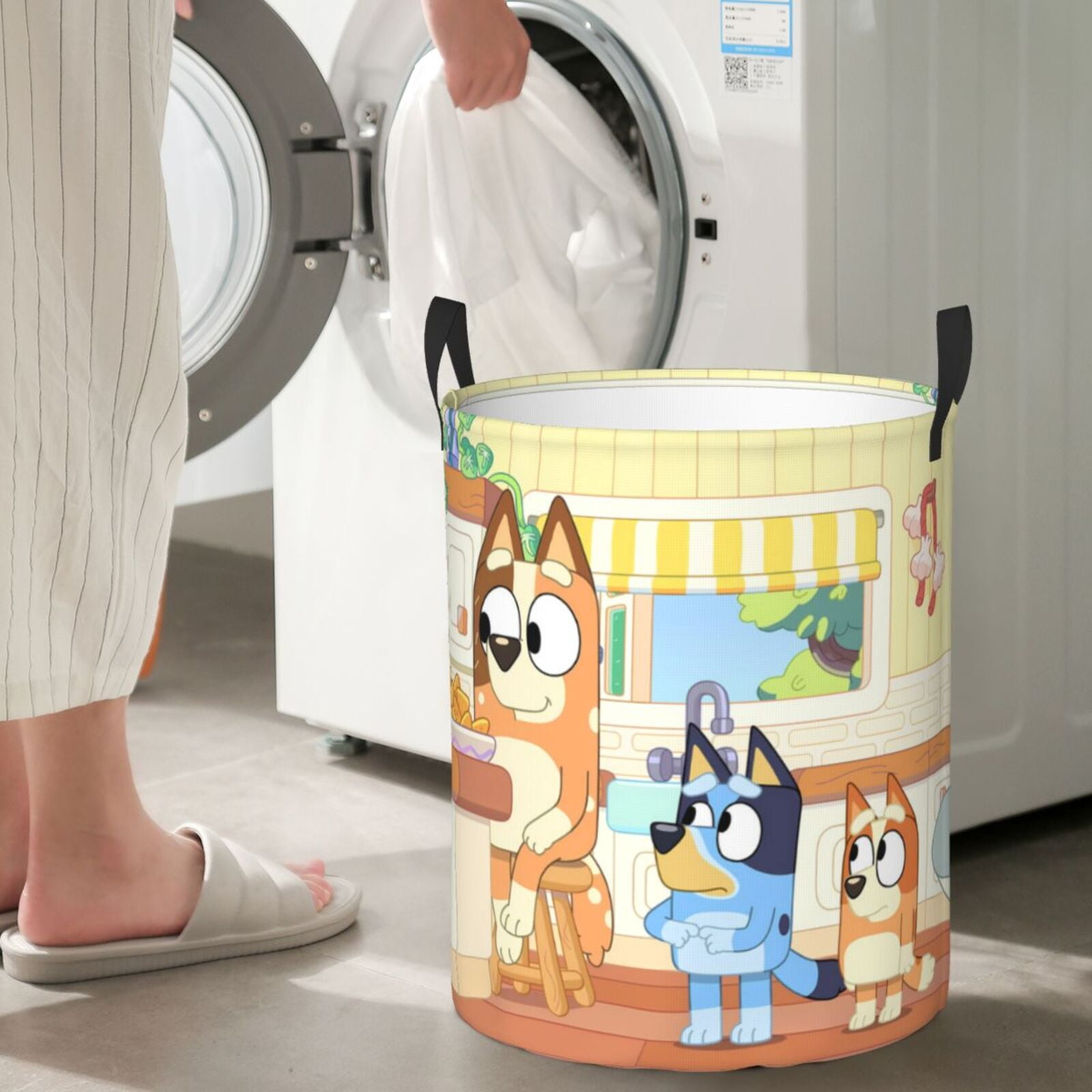 Silaia Bluey Print Round Laundry Clothes Hamper,Laundry Basket with Handles,Baby Toys Storage Organizer,Bins Laundry Basket for Bathroom, Bedroom Decorate-Medium