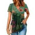 thumbnail image 2 of Blusas para las Mujeres Vestido Casual de Manga Larga Plisado Floral Estampado Cuello en V, Camiseta de Botón de Verano con Ajuste Suelto, Mezcla de Poliéster Spandex, 2 of 9