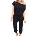 thumbnail image 3 of Up to 65% off!Summer Fashion Jumpsuits for Women Dressy Oversize Sexy One Shoulder Solid Pocket Short Sleeve Jumpsuit Rompers Jogger Pants, 3 of 6