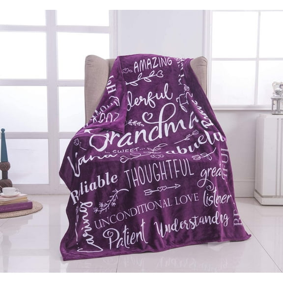 Wonderful Grandma Throw Blanket | Best Grandma Gifts | Wrap Your Grandmother with Love and Inspirational Words | Comfort Grandma Blanket Mothers Day Birthday Gifts for Grandma (Purple, Flannel)
