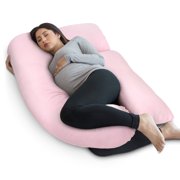 PharMeDoc Full Body Pregnancy Pillow - U Shaped Body Pillow - Maternity Pillow for Pregnant Women with Detachable Extension, Light Pink