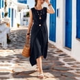 thumbnail image 5 of Admvng Women's Dress Sleeveless Round Neck Wrap Waist with Button Detail Asymmetrical Hem Casual Sundress, 5 of 8