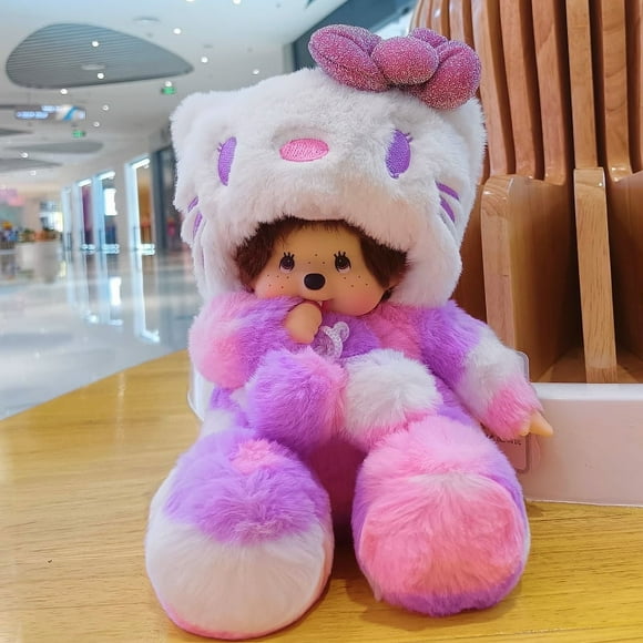 Kawaii Soft Stuffed Animal Hello Kitty Monchhichi Transformation Raccoon Physical Store Fashion Toys Birthday Gift Best Gifts for Kids Children
