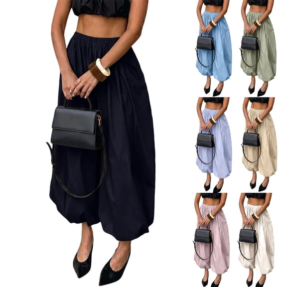 Palazzo Pants for Women Wide Leg Flowy Baggy Balloon Pants Women Elastic High Waist Pleated Barrel Harem Pants Fashion Vacation Lantern Joggers Black L