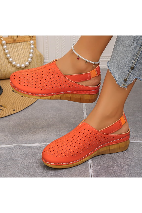 Closed Toe Sandals for Women Ladies Hollow out Shoes Wide Fit Sandals Summer Orthopedic Flats Beach Outdoor Walking Slippers Ballet Round Low Heels Leather Platform Slip On Loafers Orange 9