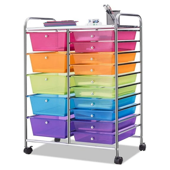 WDZS 15 Drawer Rolling Storage Cart Tools Scrapbook Paper Office School Organizer, Multicolor