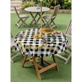 thumbnail image 3 of Outdoor Tablecloth with Umbrella Hole and Zipper, Sunflowers Round Table Cloth 60 Inch Waterproof Tablecloth, Spring Summer Bees Floral Black Plaid Picnic Table Cover for Patio Camping, 3 of 7