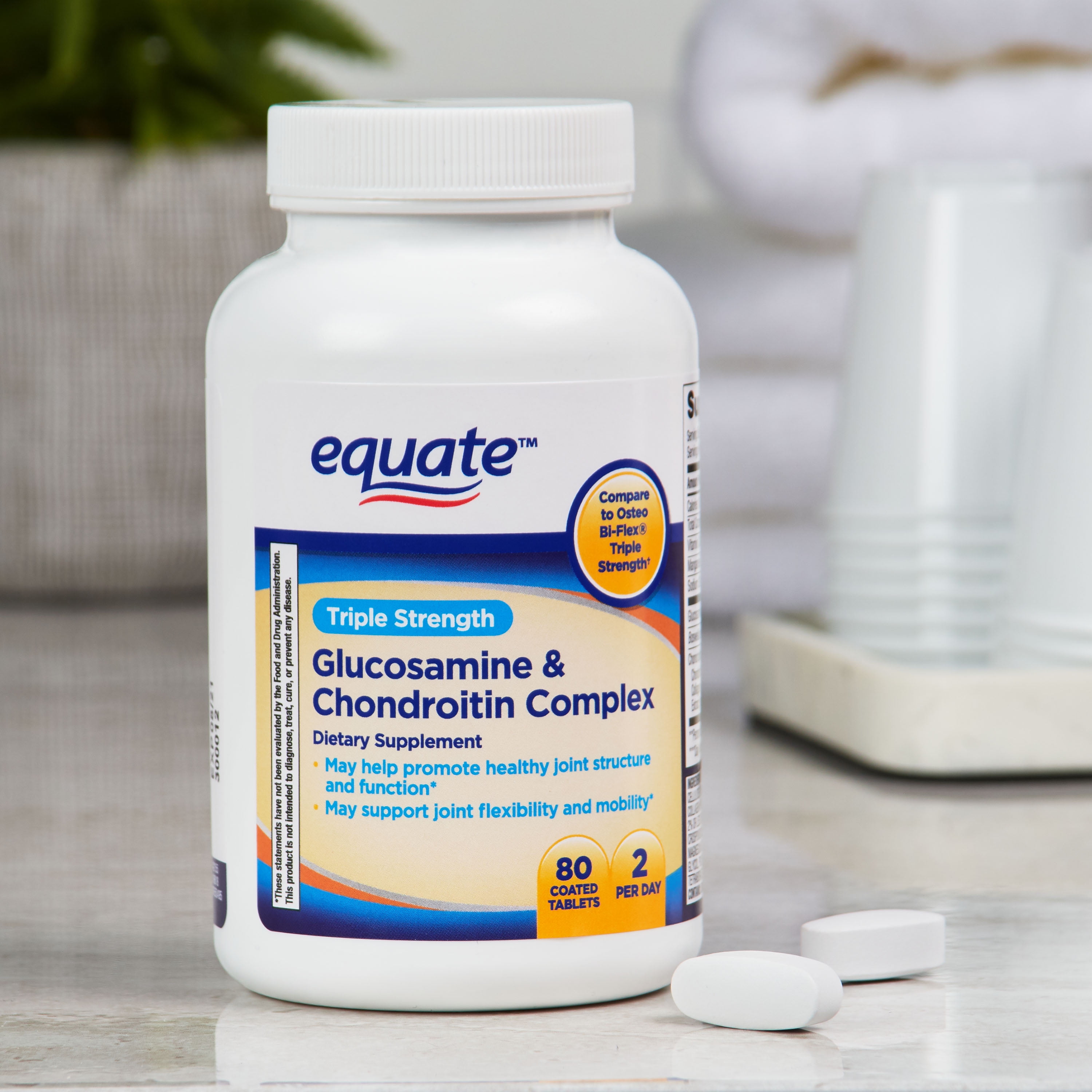 (4 Pack) Equate Triple Strength Glucosamine Chondroitin MSM Tablets, 80