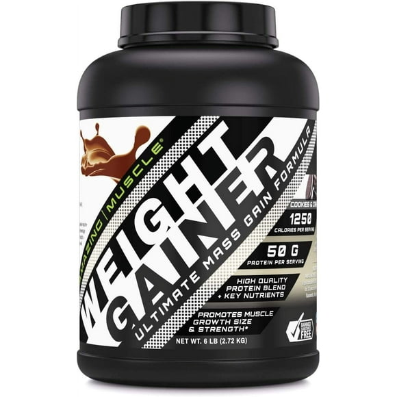 Amazing Muscle Whey Protein Gainer 50 G per Serving Supplement | 1250 Calories per Serving | Cookies & Cream Flavor | 6 LB (2.72 Kg ) Made in USA