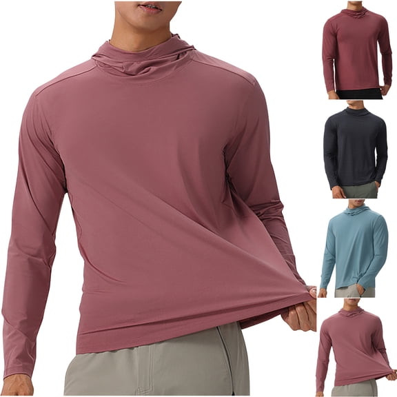 KeShDi Flannel Shirt Men's Breathable and Sport Train Solid Color Long Sleeve Hooded Blouse Hot Pink 4X