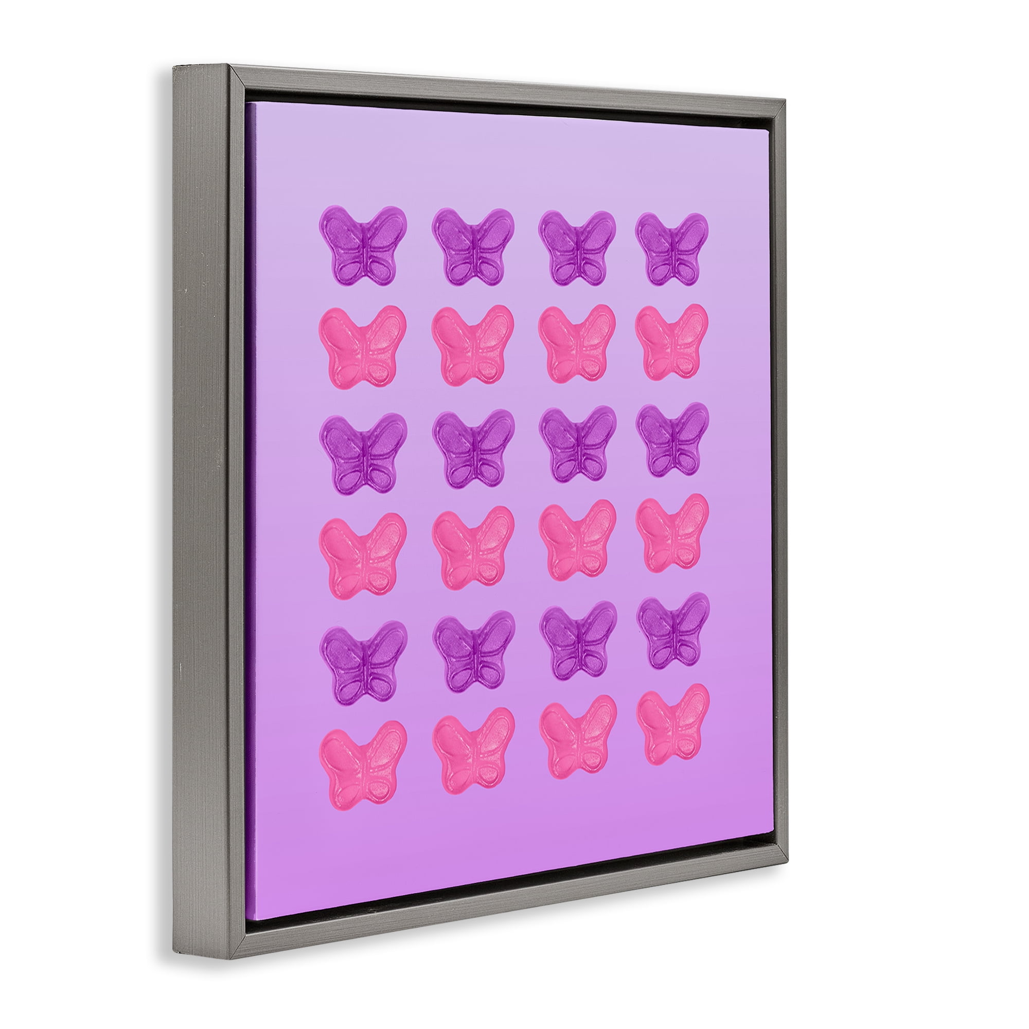 Stupell Industries Purple & Pink Butterfly Candies Gray Framed Floater Canvas Wall Art, design by LISH Creative