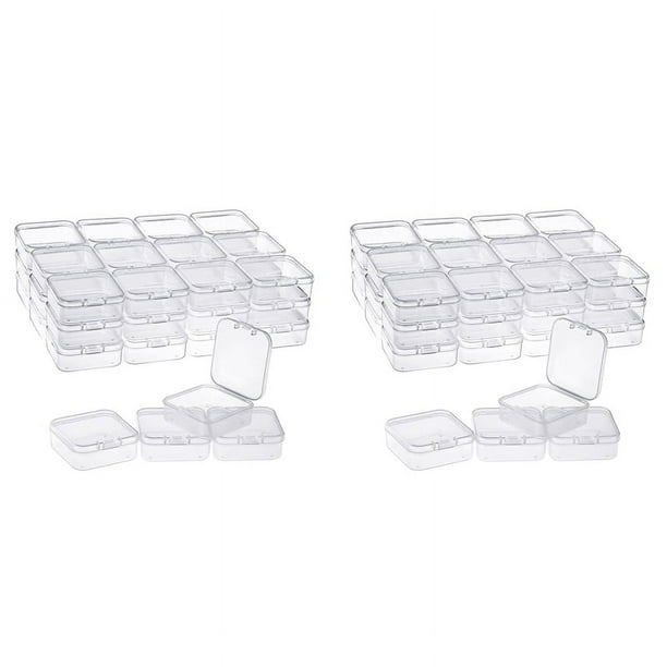 Caja de almacenamiento de cuentas de plástico transparente con tapa con bisagras para artículos pequeños, 80 unidades, forma de diamante (2,2 x 2,2 x 0,79 pulgadas)
