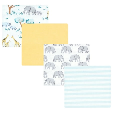 Luvable Friends Hudson Baby Flannel Receiving Blankets 4pk, Yellow Safari