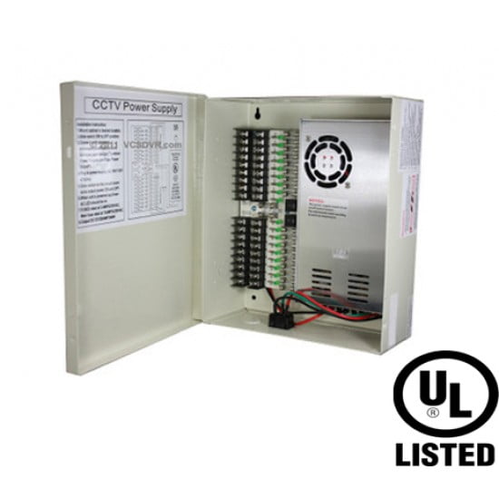 CCTV Power Supply Distribution Box - 12V DC 18 channels High Output 29 Amps UL Listed