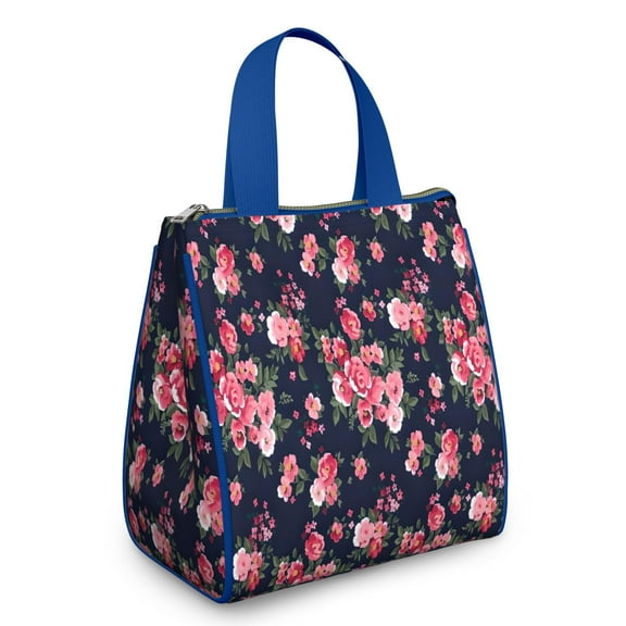 Pioneer Flower Floral Print Pattern Insulated Lunch Bag for Women & Adults,Large Portable Soft Cooler Lunch Bag,Thermal Food Storage Tote with Pearl Cotton,8.66L,8.75x5.75x9.5 Inch