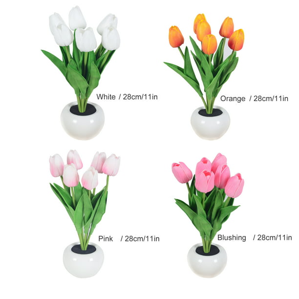 Artificial Tulip Lights Flower Potted 28cm Plastic Ceramic Reliable Table Lamp Tulips -