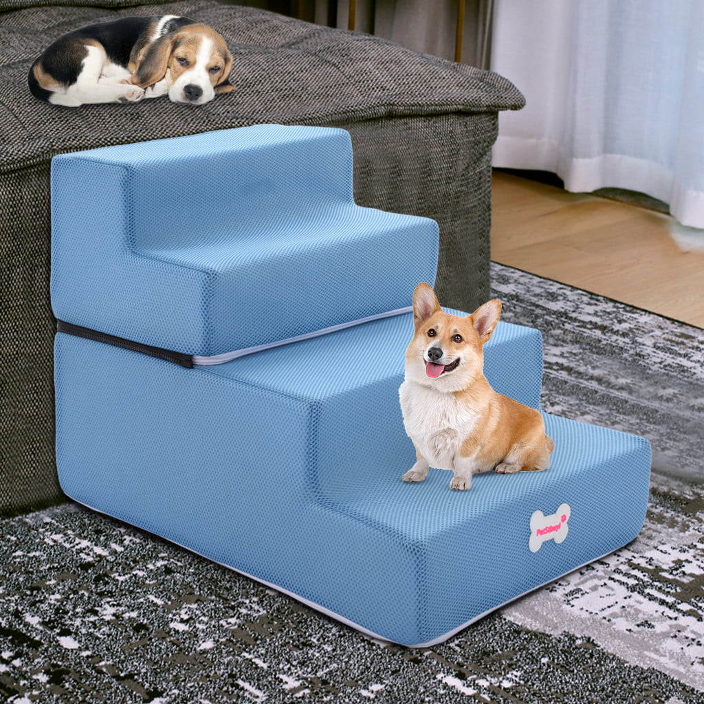 High Density Foam 3 Tier Pet Dog Stairs/Pet Ramp/Pet Ladder with Soft Step Colour 3 Tier Pet Dog Stairs Dog Stairs for High Beds Easy to Clean That is Removable and Machine Washable 