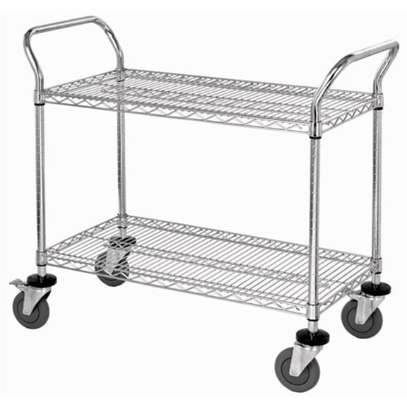 Stainless Steel Wire Shelving Cart With 2 Shelves - 24 x 42 x 37.5 in.