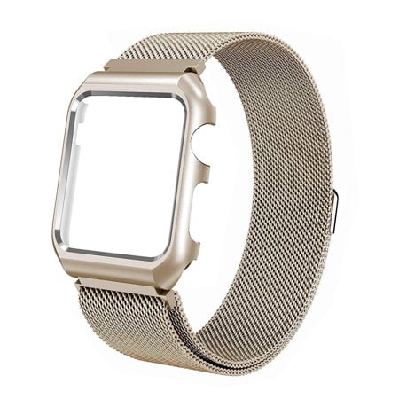 For Apple Watch Band with Case 44mm, Stainless Steel Mesh Milanese Loop with Adjustable Magnetic Closure Replacement Wristband iWatch Band for Apple Watch Series SE 6 4 - Gold - Walmart.com