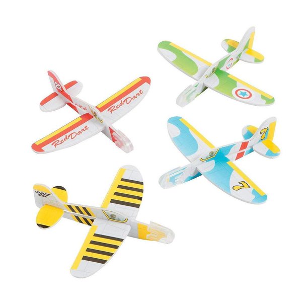 Mini Foam Glider Plane 4" X 3.5" 24 Pack Assorted Colors And Designs