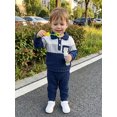 thumbnail image 3 of RUINIXCW Toddler Baby Boy Winter Fall Outfits Contrast Patch Long Sleeve Button Lapel Sweatshirt and Pants 2 Piece Set, 3 of 8