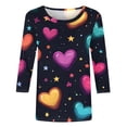 thumbnail image 3 of TaTaai Women's Valentine Heart Print 3/4 Sleeve Round Neck Loose T-Shirt, Valentine's Day Gift, Casual Daily Home Work Top Gift, 3 of 5