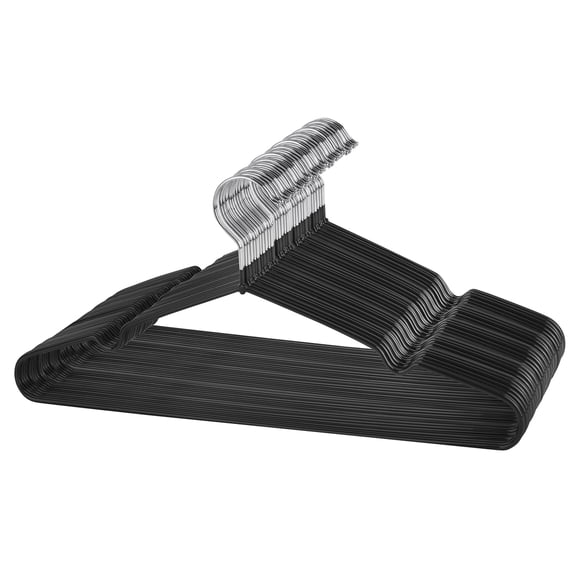 Set de 50 Ganchos Metálicos para Ropa PERCFECT SPACE con Recubrimiento Antideslizante de PVC y Gancho Giratorio 360° (Negro)