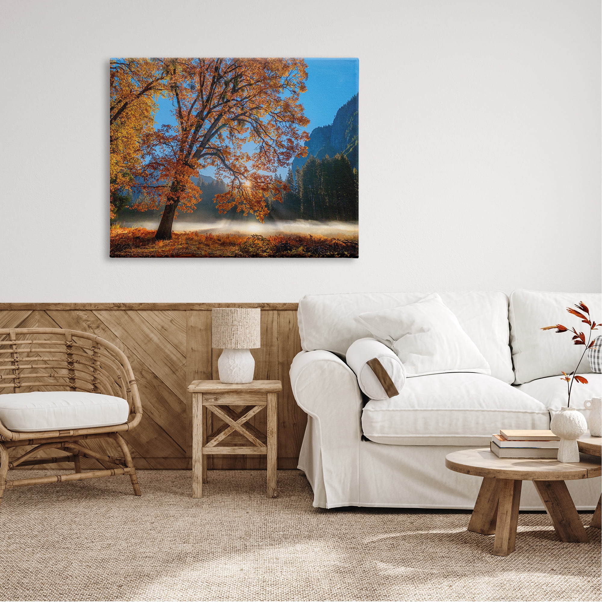 Stupell Industries Autumn Trees Foliage Beautiful Sun Rays Peeking Horizon Canvas Wall Art, 48 x 36, Design by John Gavrilis