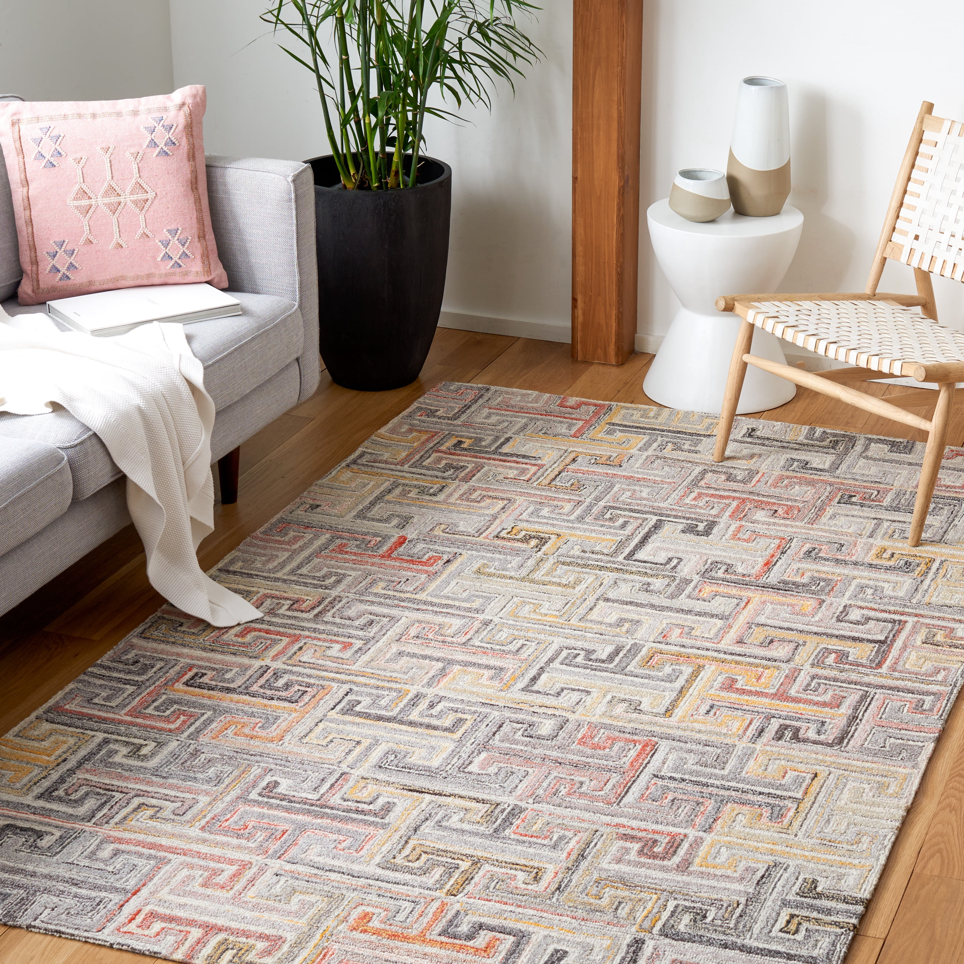 SAFAVIEH Metro Jules Geometric Area Rug, Grey/Rust, 5' x 8'