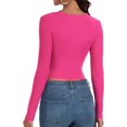 thumbnail image 2 of GHSDFBB Women's Long Sleeve V Neck Crop Top Ribbed Knit Slim Fitted Basic T-Shirts, 2 of 7