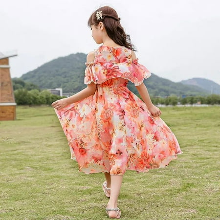 

dmqupv Girls Red Dress Little Girls Cotton Dress Sleeveless Casual Summer Sundress Flower Printed Jumper Skirt Red 9-10 Years