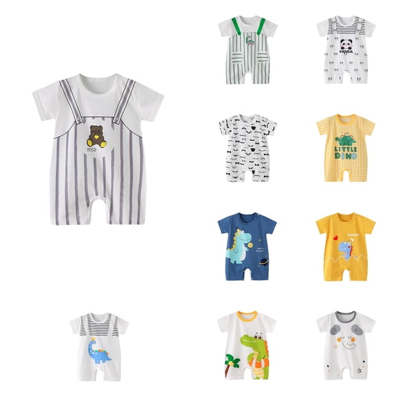 SROBPTY Boys Girls Summer Print Short Sleeve Short Romper for 0-24 Months Newborn White, 18-24 Months