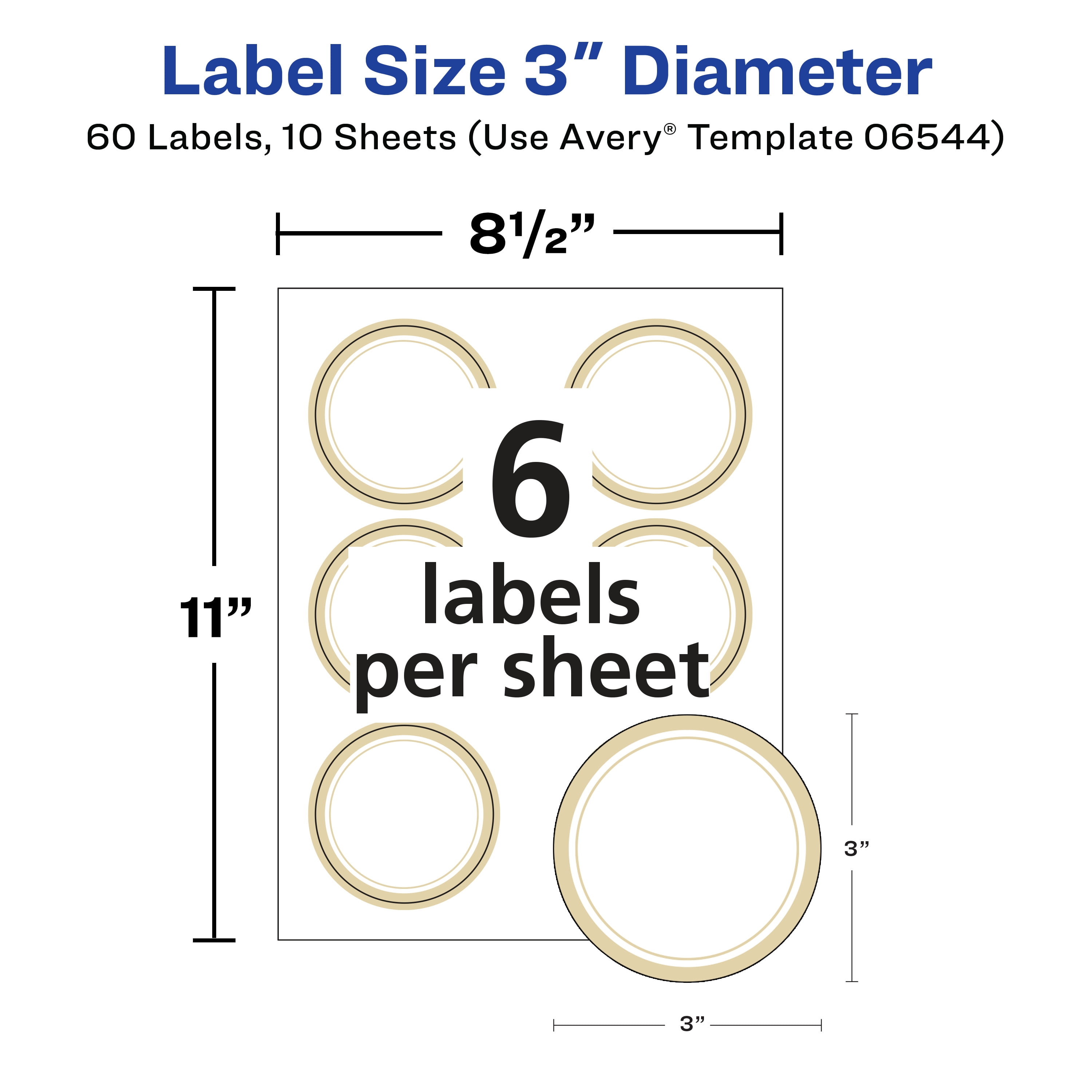 Avery Labels with Gold Borders, 3" Round, 60ct (6544)