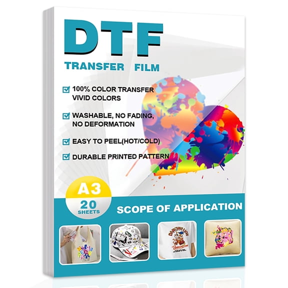 20 Sheets A3 DTF Transfer Film (11.7"x16.5") - Double-Sided Matte, Cold/Hot Peel PET Heat Transfer Paper,Compatible with DTF Inkjet Printers, Suitable for beginners,Suitable for All Fabrics