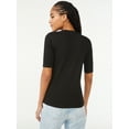 thumbnail image 3 of Free Assembly Women's Ribbed Henley Short Sleeve T-Shirt, 3 of 6