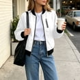 thumbnail image 4 of PRINxy Women's Long Sleeve Bomber Collar Full Zip Jacket with Decorative Chest Zip, Side Pockets for Fall Winter Casual White S, 4 of 8