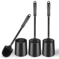 thumbnail image 1 of Juego de 3 escobillas de inodoro y soporte con mango largo &ndash; Juego de escobillas de inodoro con agarre antideslizante para limpieza profunda, lavador de inodoro, color negro, 1 of 8